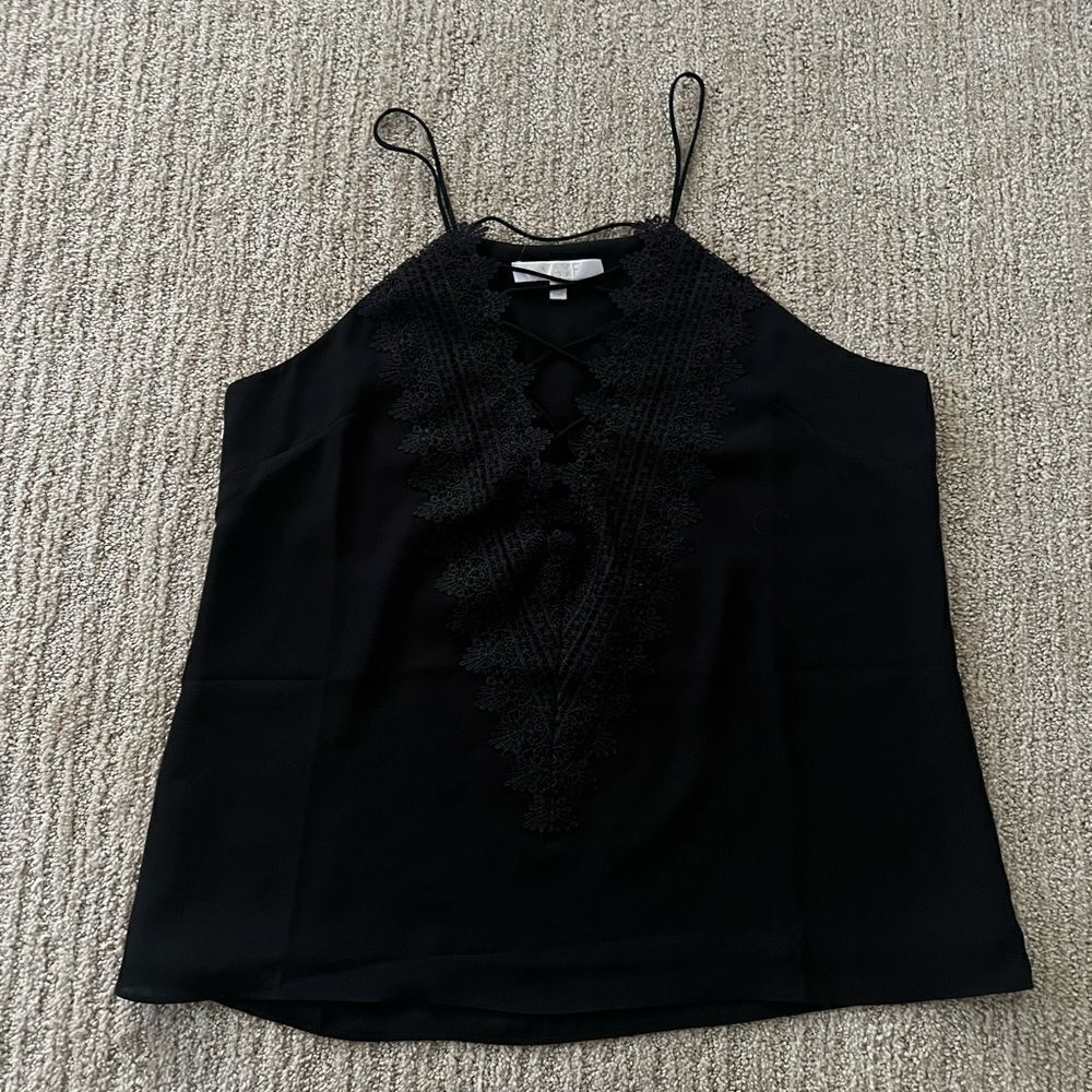 WAYF Black Lace Criss Cross Tank Top Blouse